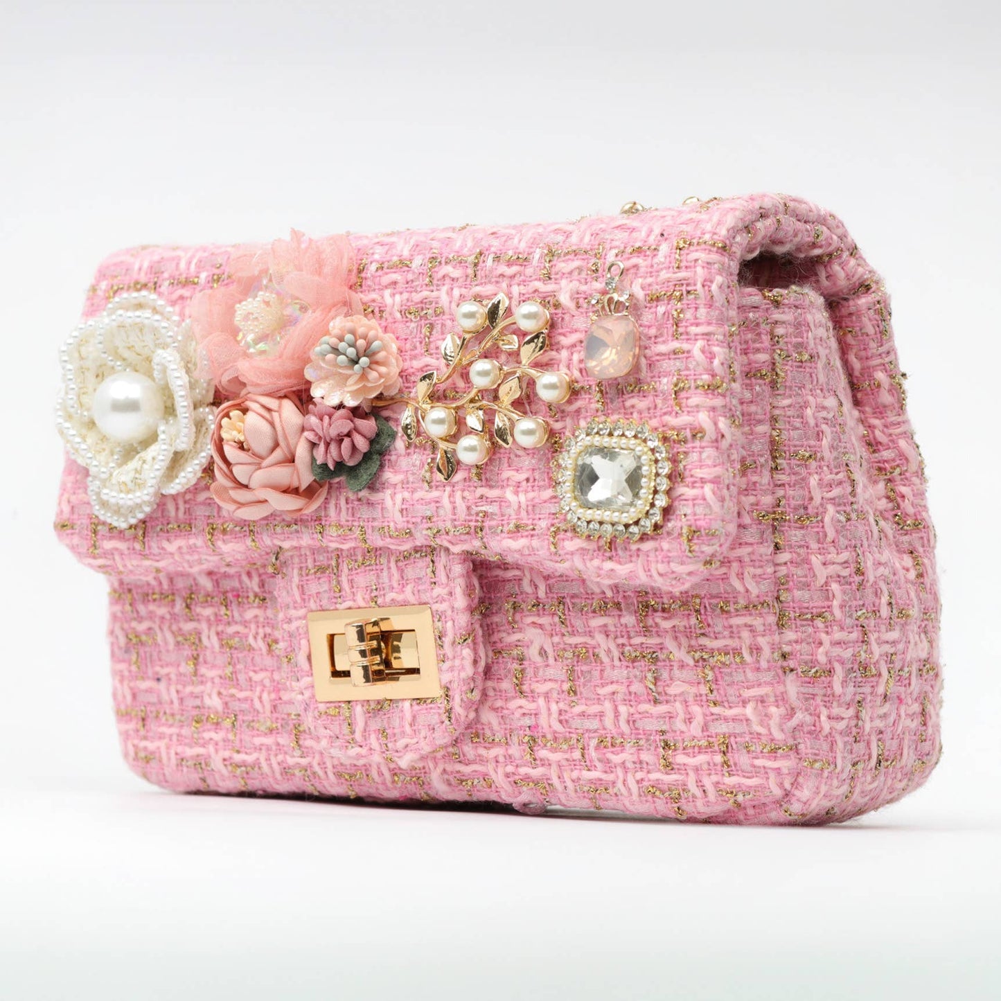 PEACH ACCESSORIES - CH3152 Jewelled tweed bag in Pink