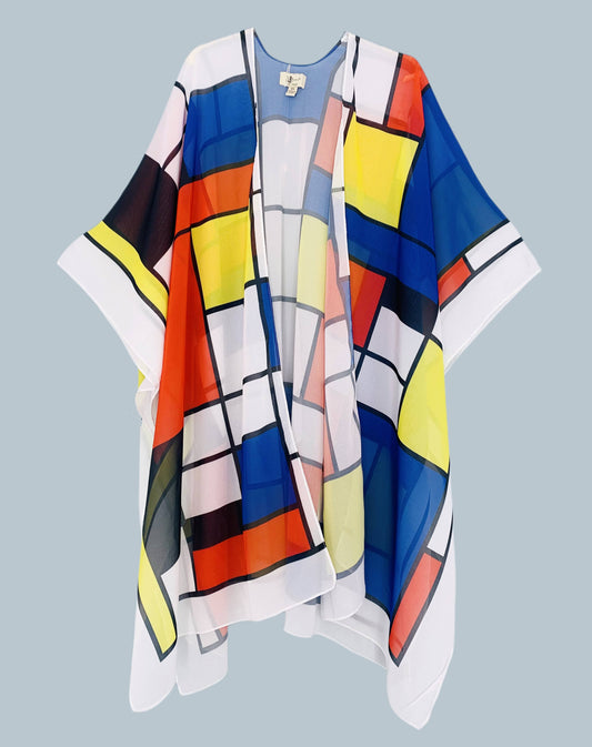 JC Sunny Fashion - JC070951Geometric Color Block Kimono