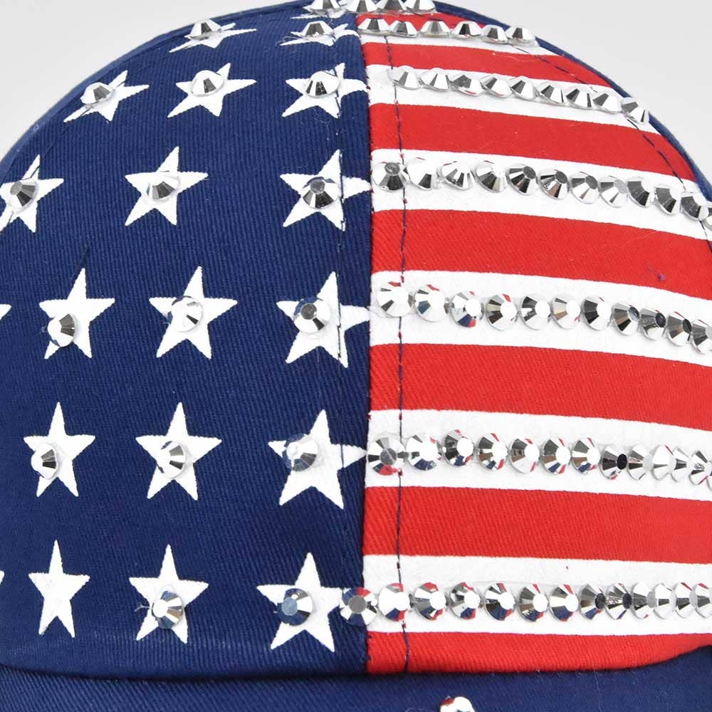 MKS America - Fourth of July hot diamond flag baseball cap: Red / M