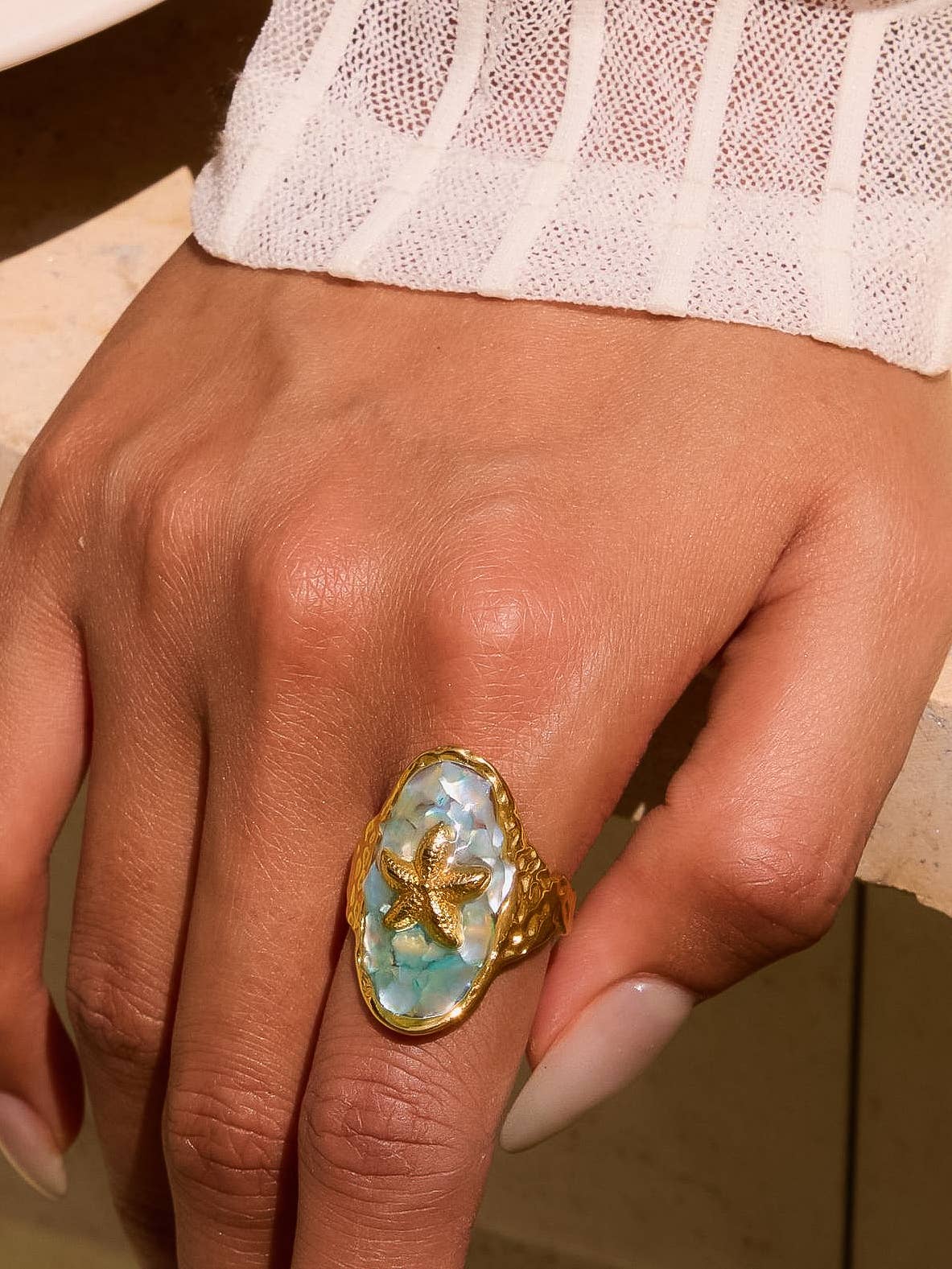 Flânerie by MAIQ - Keshet 18K Gold Non-Tarnish Starfish Ring: Blue