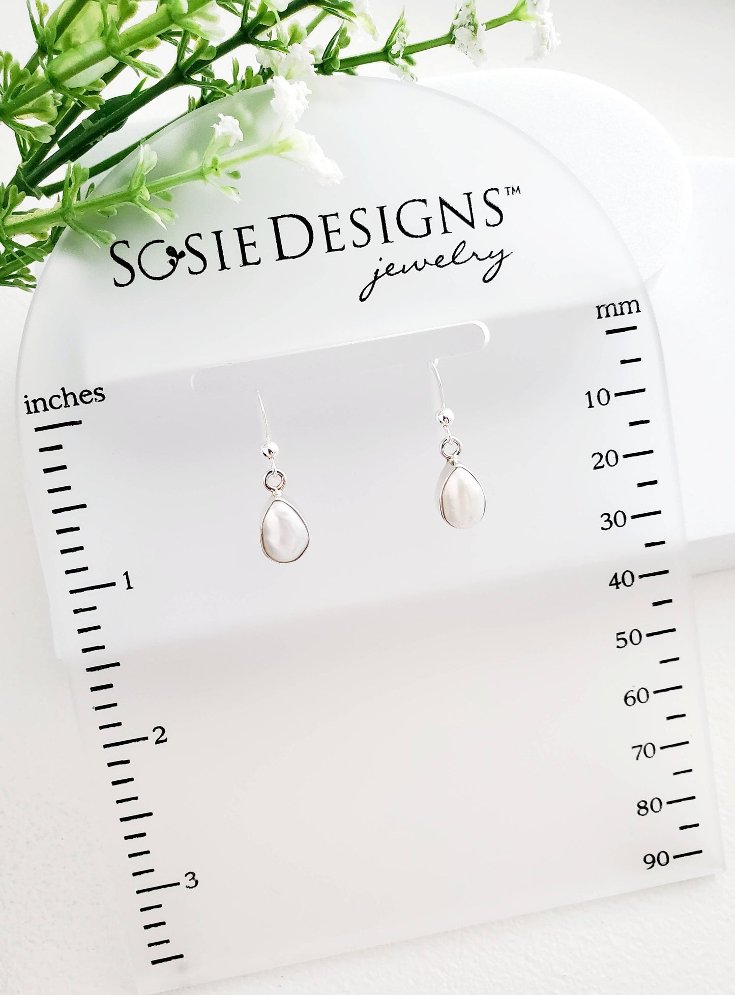Sosie Designs - Sterling Silver Bezeled Teardrop Earring - Pearl