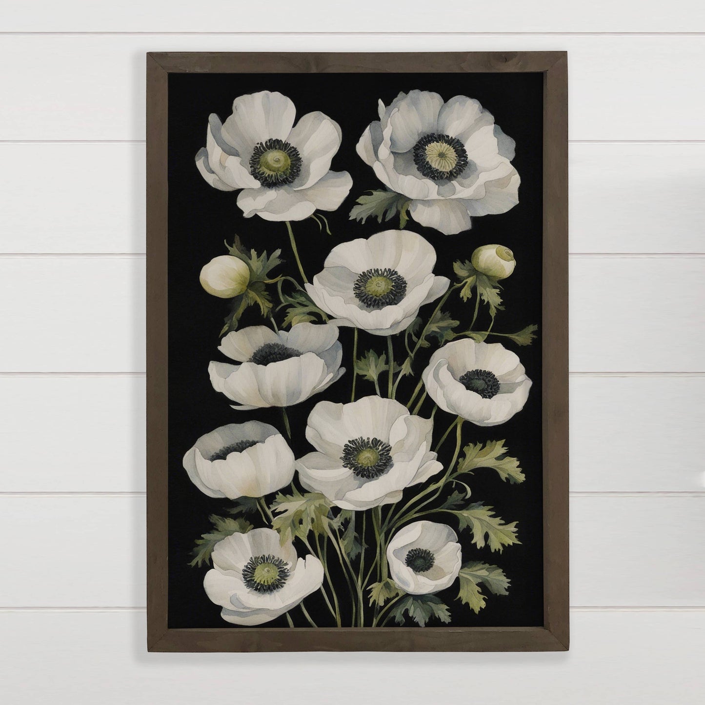 Hangout Home - Anemone Flower Black Background - Flower Canvas Art - Framed: 24x36" Extra Large Canvas Art with Thick Wood Frame