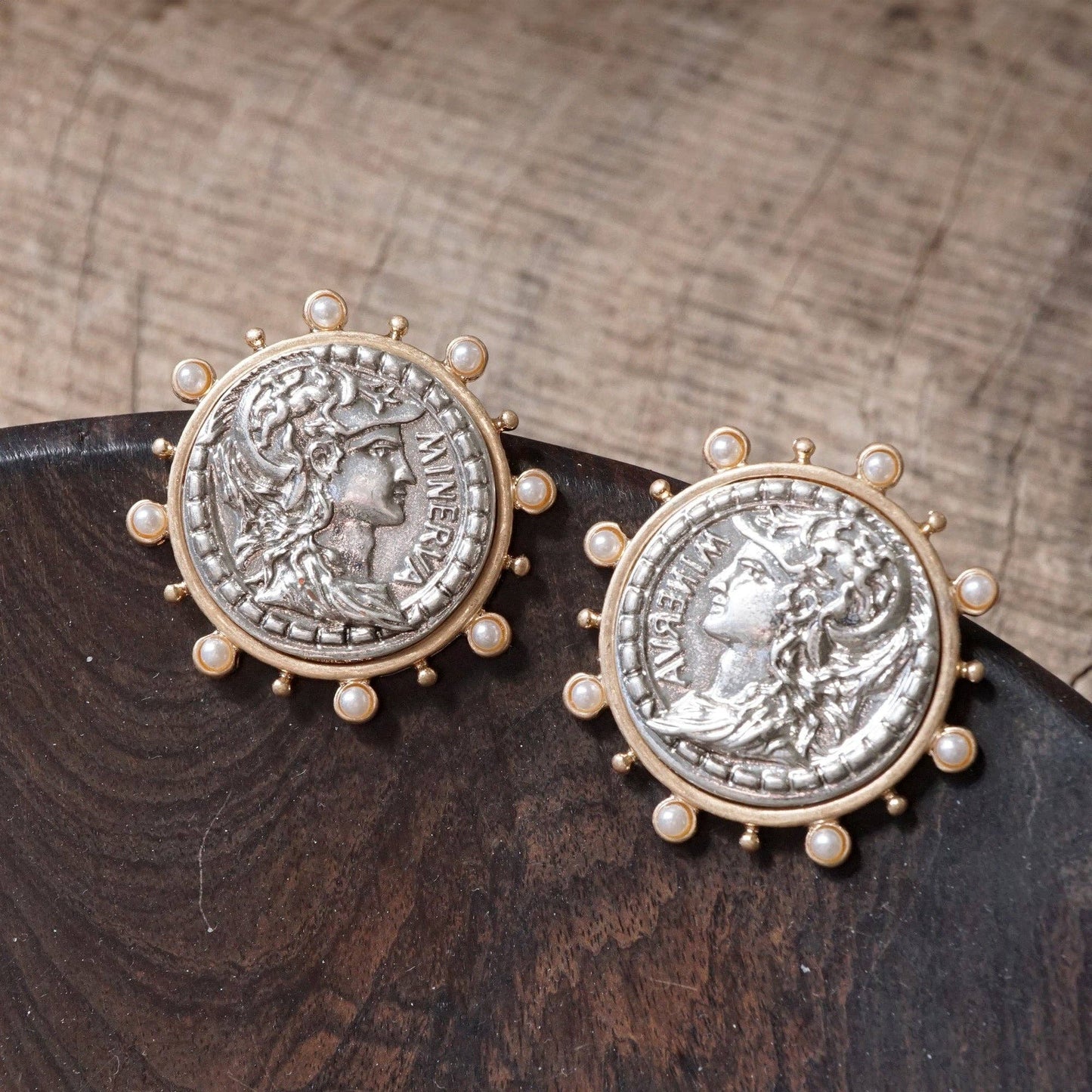 PennyLine inc - Boho Coin Statement Stud Earrings – Gold and Silver Tone