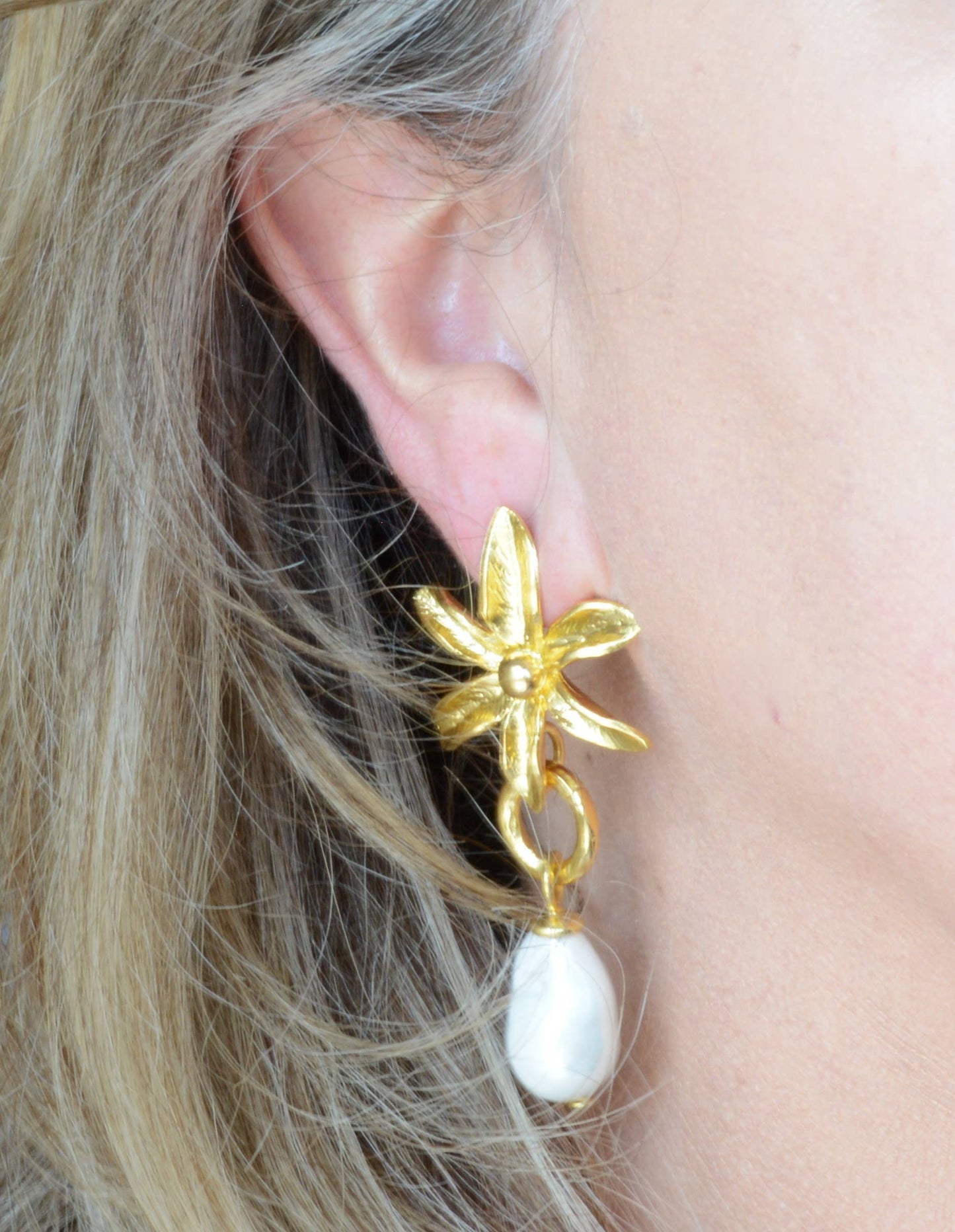 AJS Design Studio - Floral Earring with Baroque Pearl