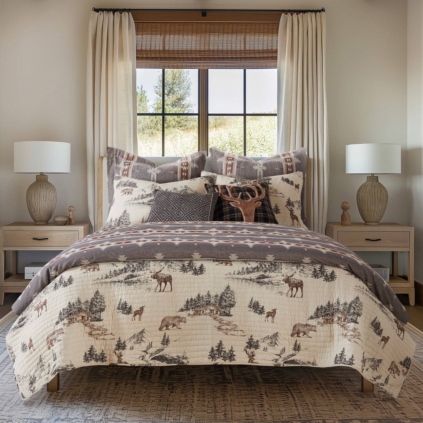 Levtex Home - Lodge Toile Quilt Set: Tan / Full/Queen