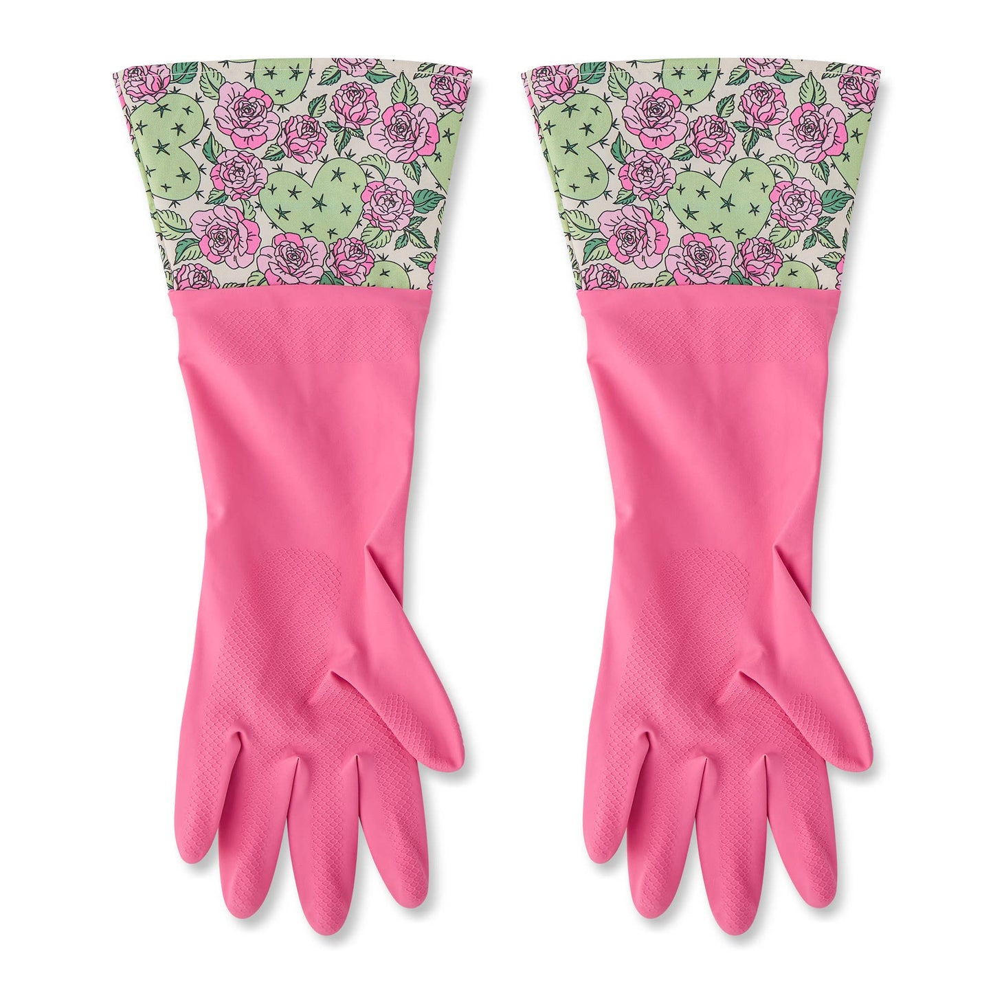 Core Home - 1 Pair Fashion Latex Dish Gloves - Pink/Cactus