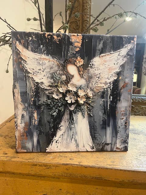 Rustic Nester - Angel Canvas art print, Painting for wall, home decor gift: 14x14
