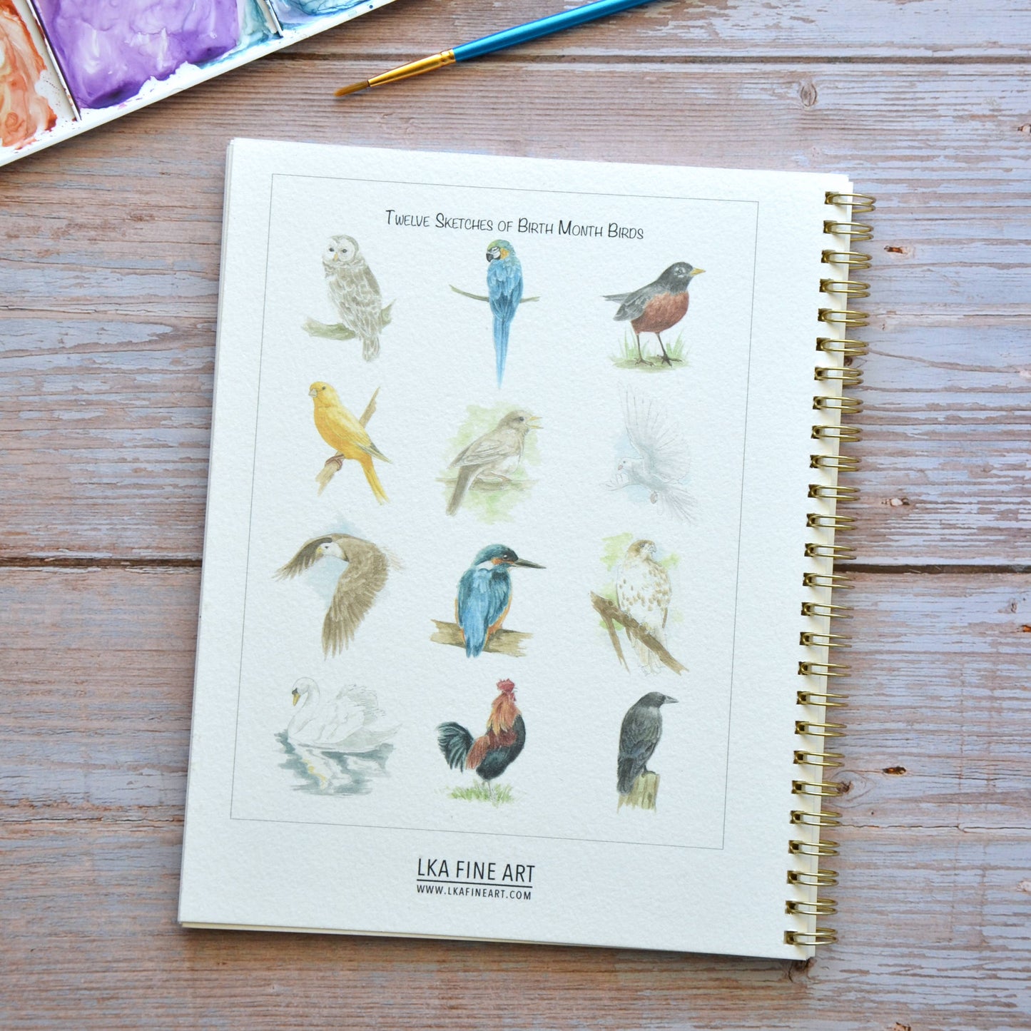 LKA Fine Art - Watercolor workbook, Birth Month Birds Watercoloring book