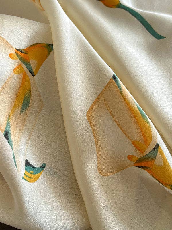UZ Wholesale Store - Silk Imitation Flower Print Scarf: BEIGE / One_size