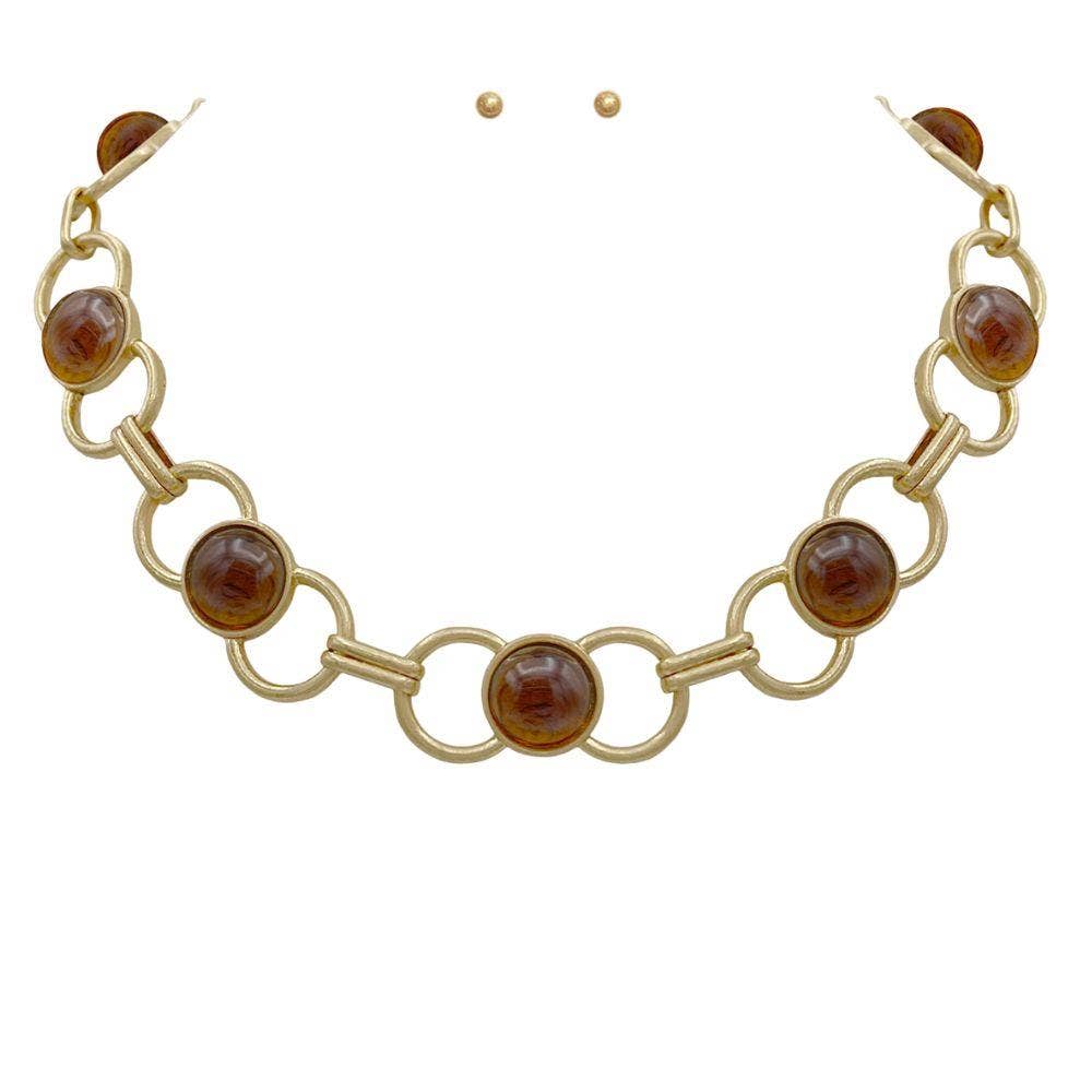 anbfashion - PEARL BEAD CIRCLE LINK METAL NECKLACE: PL