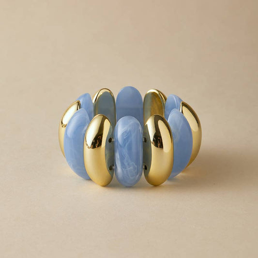 Pretty Persuasions - B25177 Bold Polyresin Oval Link Stretch Bangle Bracelet: 03 GD/BL