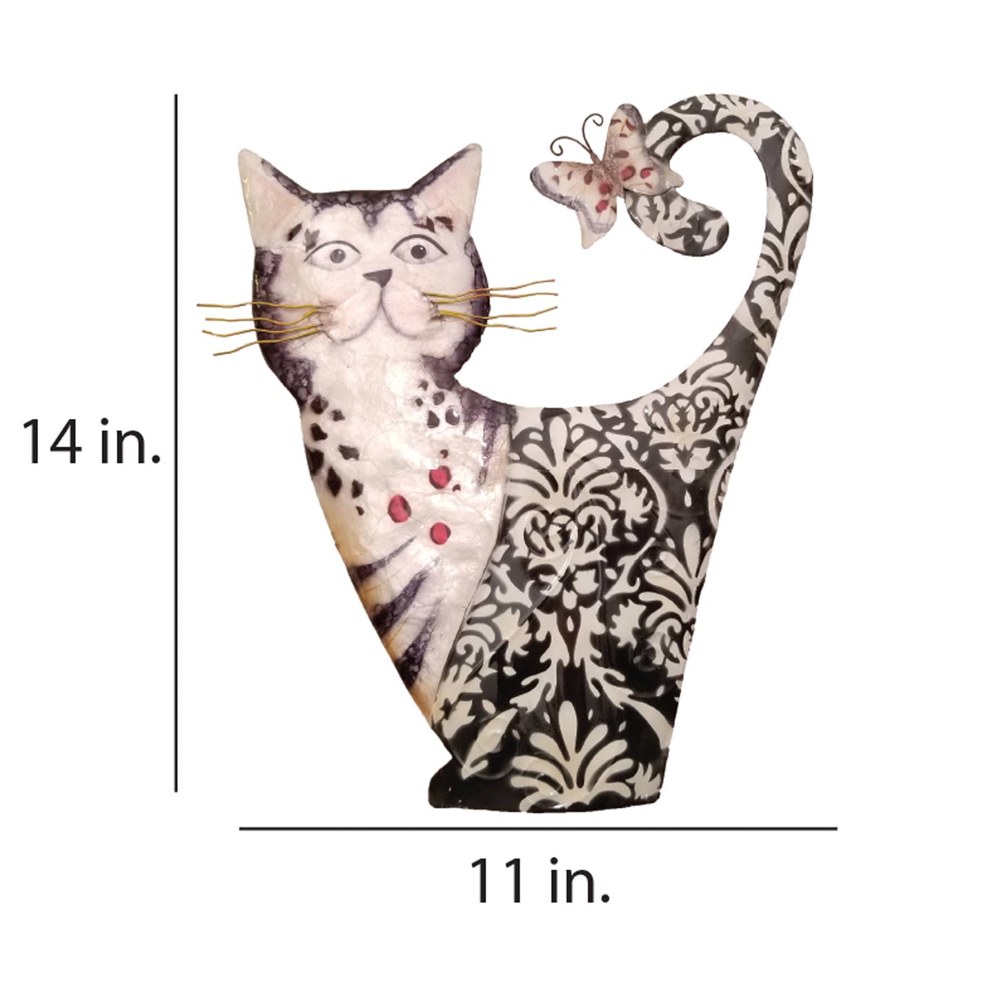 Eangee Home Design - Cat Wall Decor White And Black, Capiz & Metal, Outdoor Safe