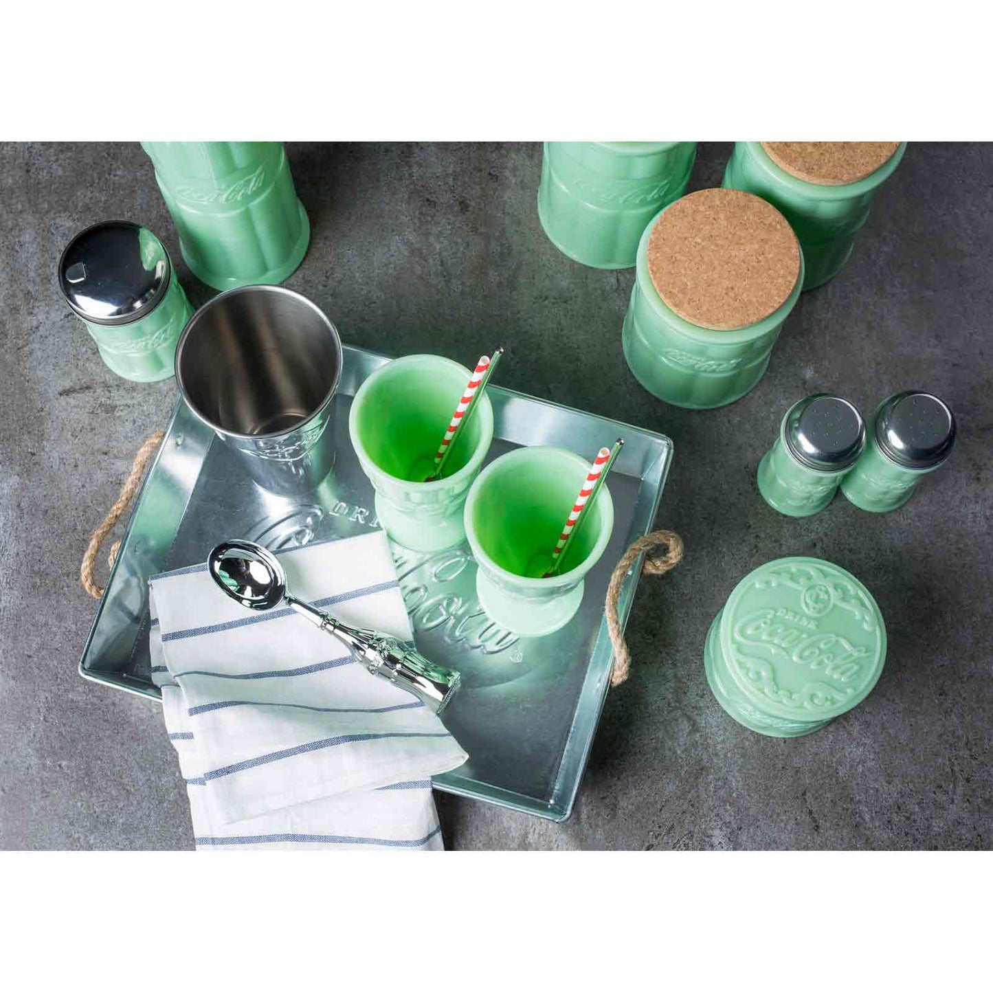 TableCraft Products Company - Coca-Cola Jadeite Malt Cup, 16 oz, Set of 2