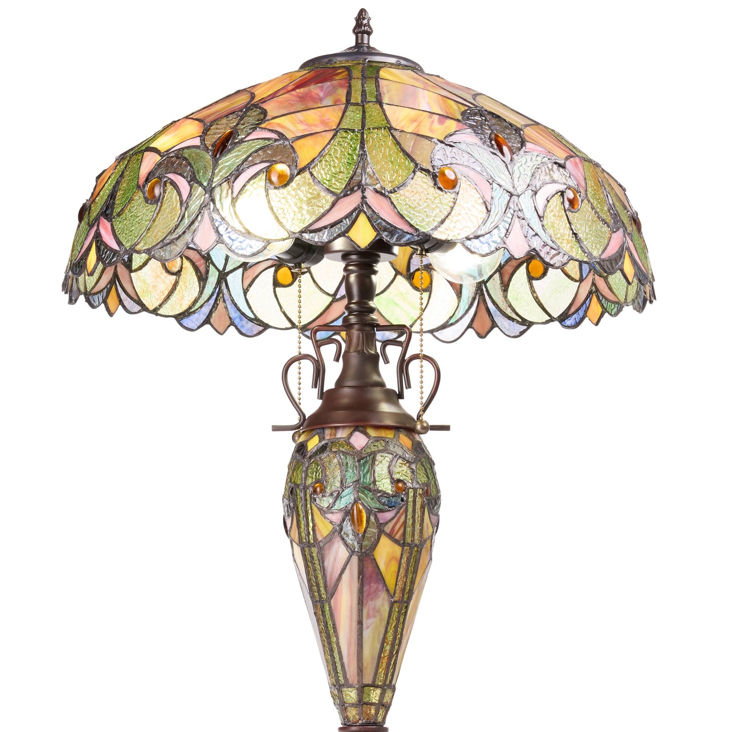 River of Goods - 24.5"H Double Lit Amber Bowl Shade Stained Glass Table Lamp