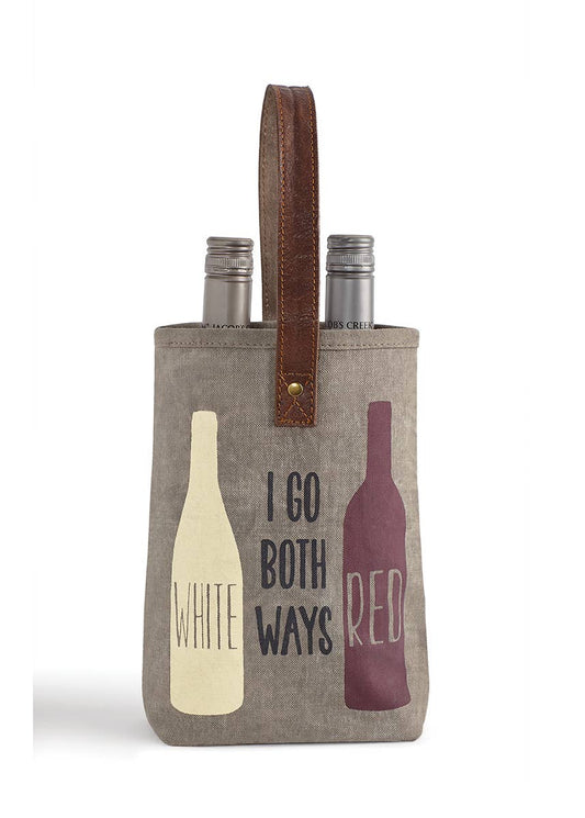 Mona B. - Both Ways Up-Cycled Canvas and Leather Double Wine Tote Bag