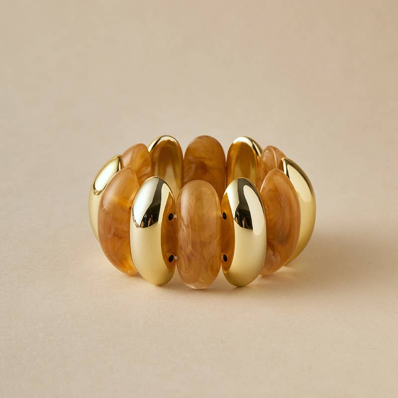 Pretty Persuasions - B25177 Bold Polyresin Oval Link Stretch Bangle Bracelet: 08 GD/BK