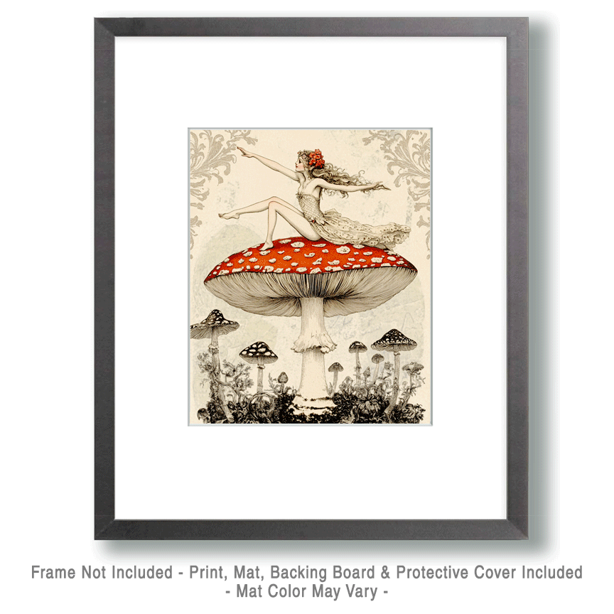 Mowbi - Amanita Fairy - Fairies Wall Art Prints – 8″x10″ Artwork for 11″x14″ Frame