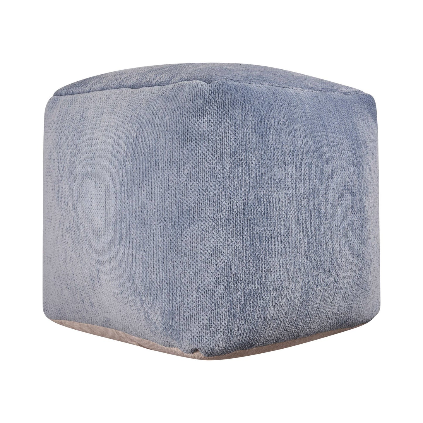 LR Home - Yaar Transitional Solid Chenille Indoor Pouf: Navy