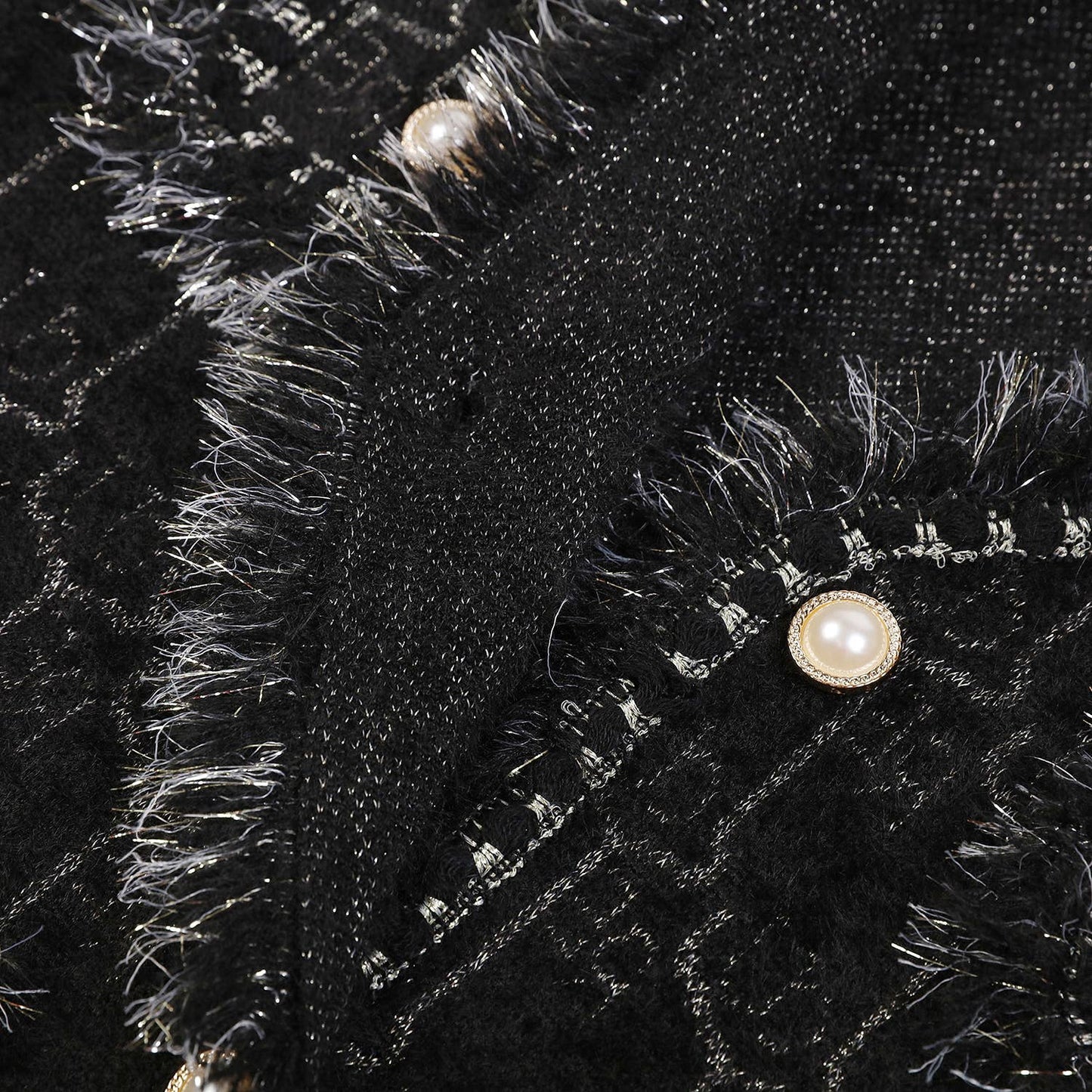 PEACH ACCESSORIES -  Elegance Bouclé Cardigan with Pearl Accents SD190: Black