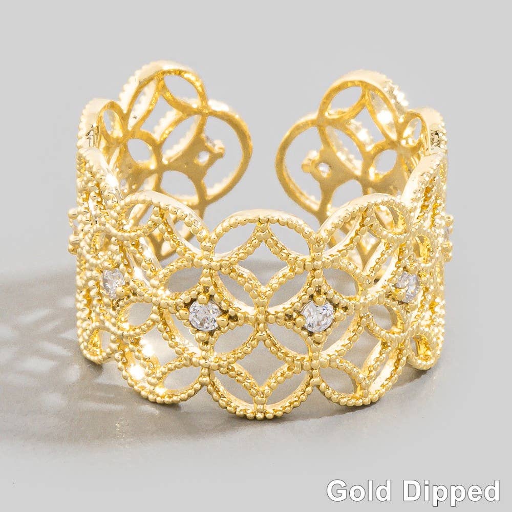 The Looks by Fame Accessories - Gold Dipped Cz Filigree Ring: G