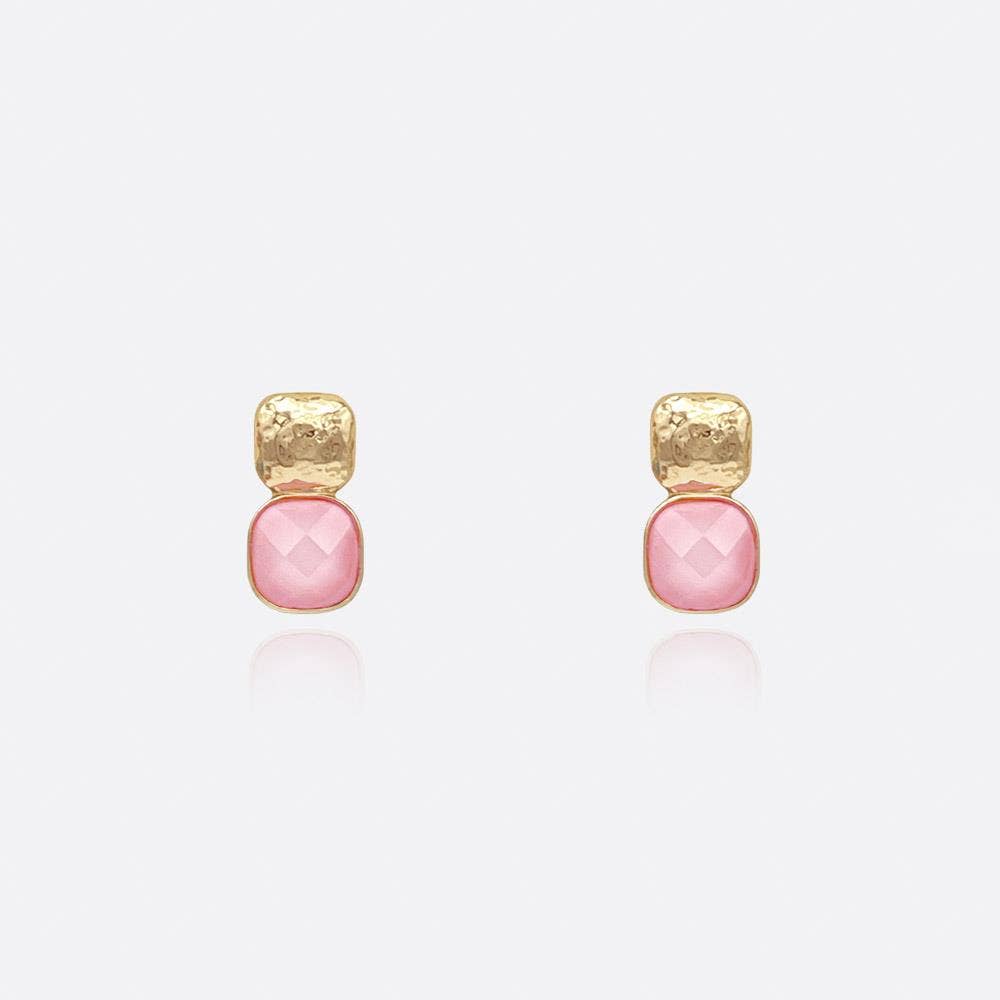 anbfashion - HAMMERED METAL SQUARE STONE EARRING : TQ