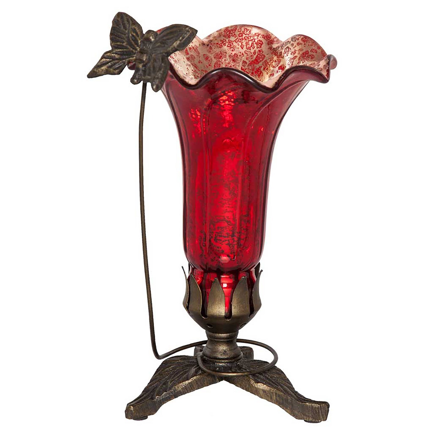 River of Goods - 9"H Red Hand Blown Mercury Glass Butterfly Lily Lamp