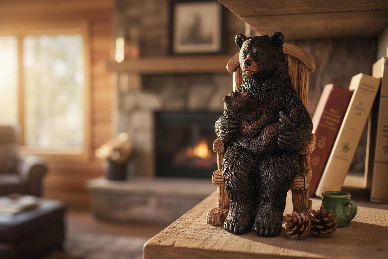 De Leon Collections - Black Bear Family Mama & Cub Rocking Chair Tabletop Figurine