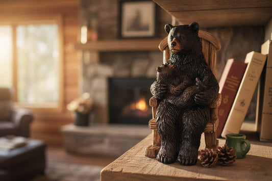 De Leon Collections - Black Bear Family Mama & Cub Rocking Chair Tabletop Figurine