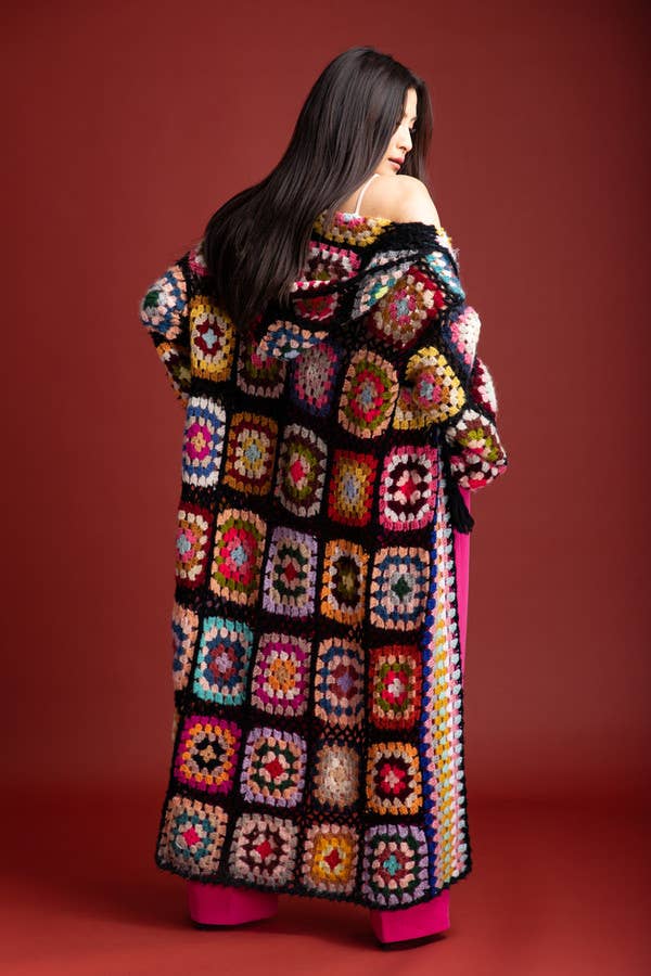 SAACHI - Hooded Granny Crochet Kimono: White