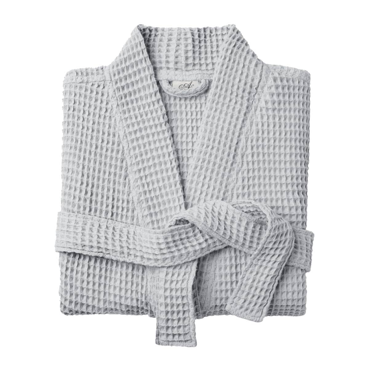 Allure Bath Fashions - Unisex Lightweight Waffle Bathrobe, Spa Dressing Gown Kimono: White / L/XL