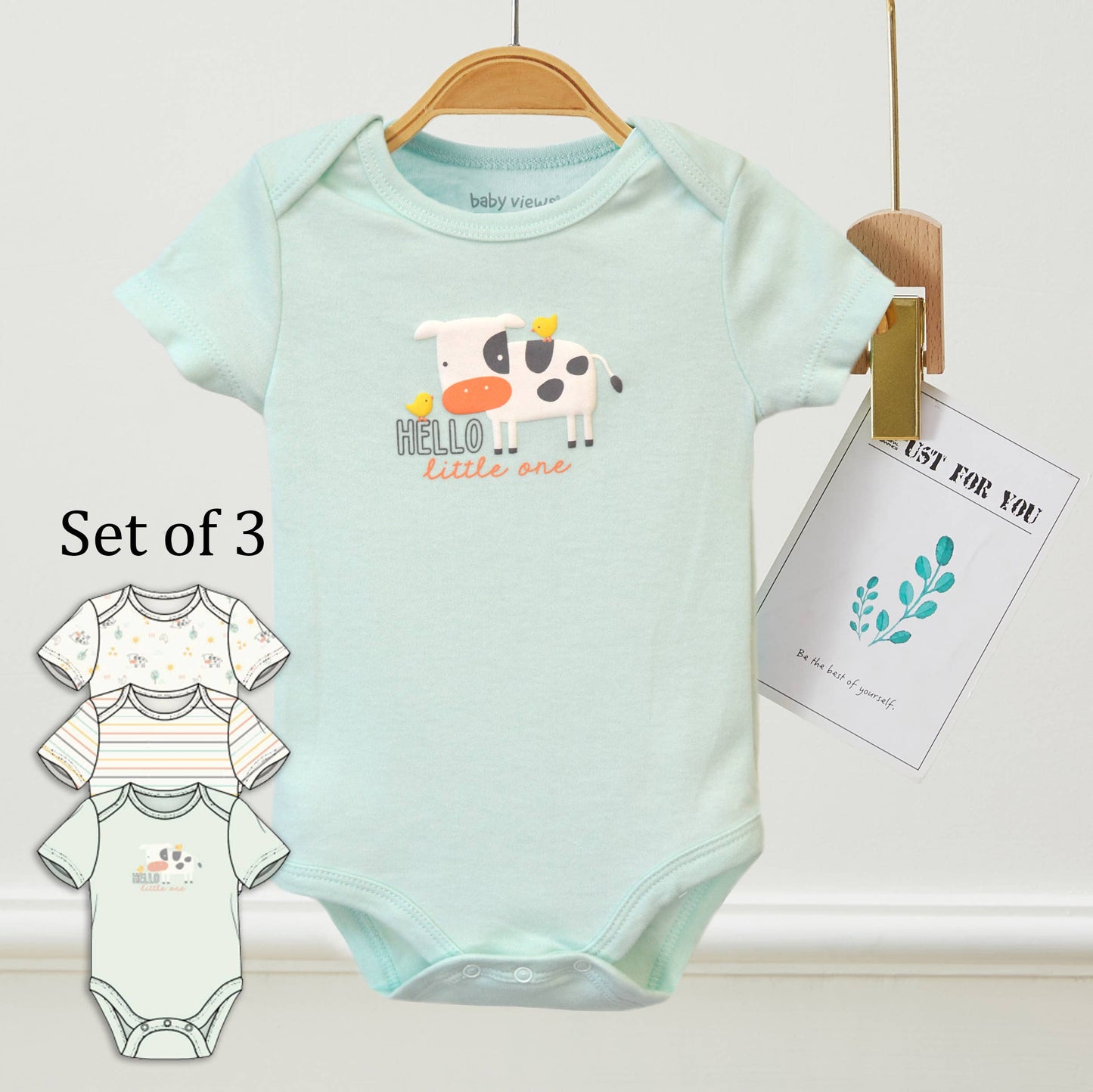 Lollipop Dreams - Pack of 3 Baby Cutie Cow Animal Pattern Bodysuits: 3-6M