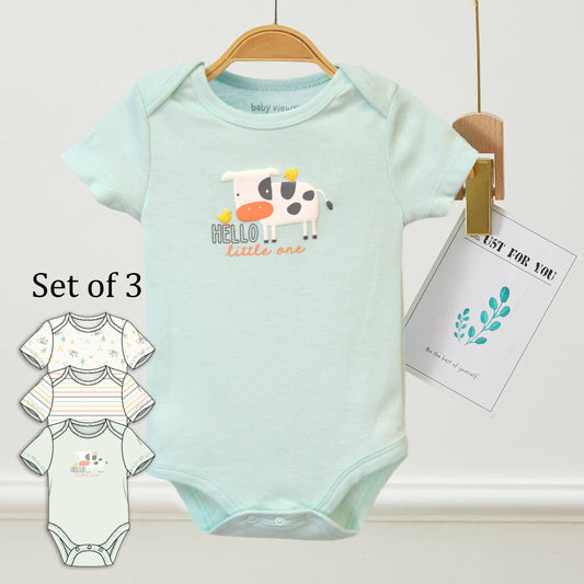 Lollipop Dreams - Pack of 3 Baby Cutie Cow Animal Pattern Bodysuits: 6-9M