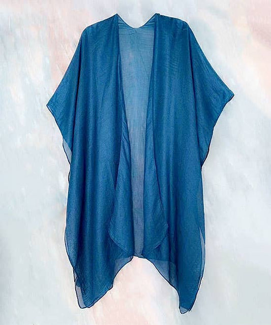 JC Sunny Fashion - JC062609 Sheer Kimono: Teal / One Size