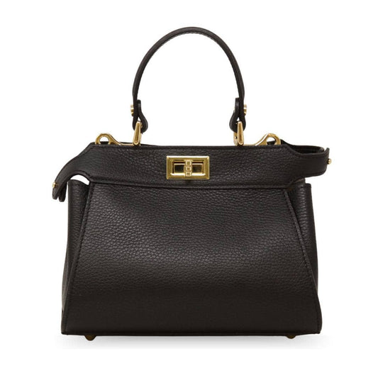 German Fuentes Handbags - GF0823 GENUINE ITALIAN LEATHER HANDLE AND CROSSBODY BAG: BLACK