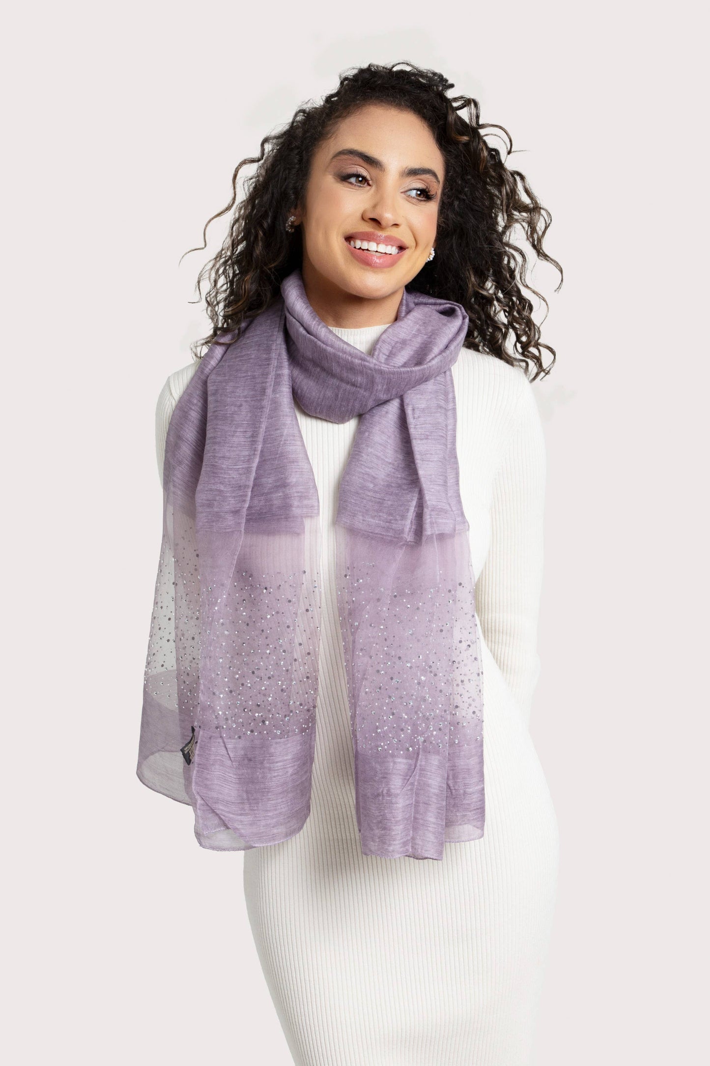 SAACHI - Star Gazer Wool Blend Sparkle Silk Scarf: Ivory