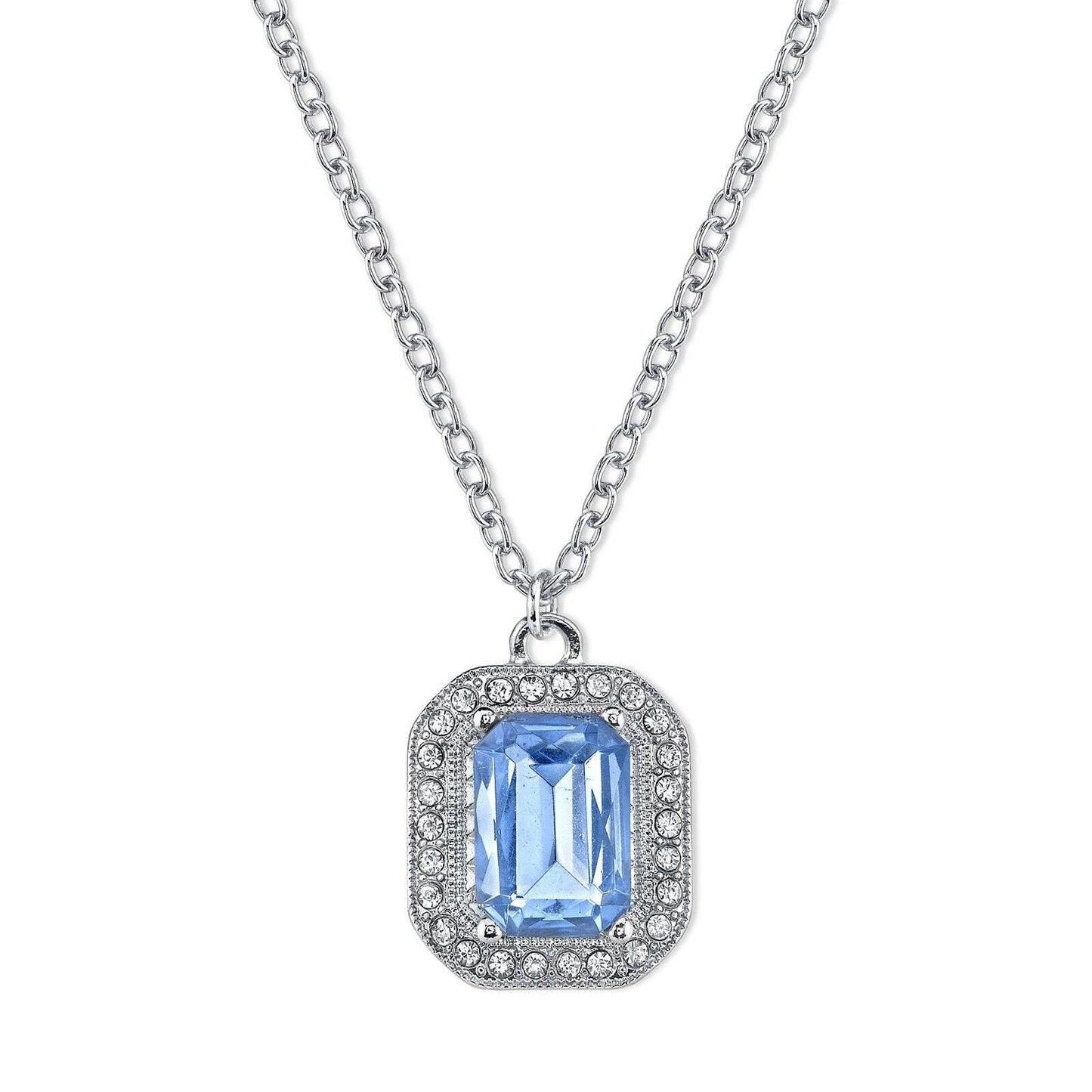 1928 Jewelry - 2028 Jewelry Large Crystal Octagon Pendant Necklace 16" + 3": Light Blue