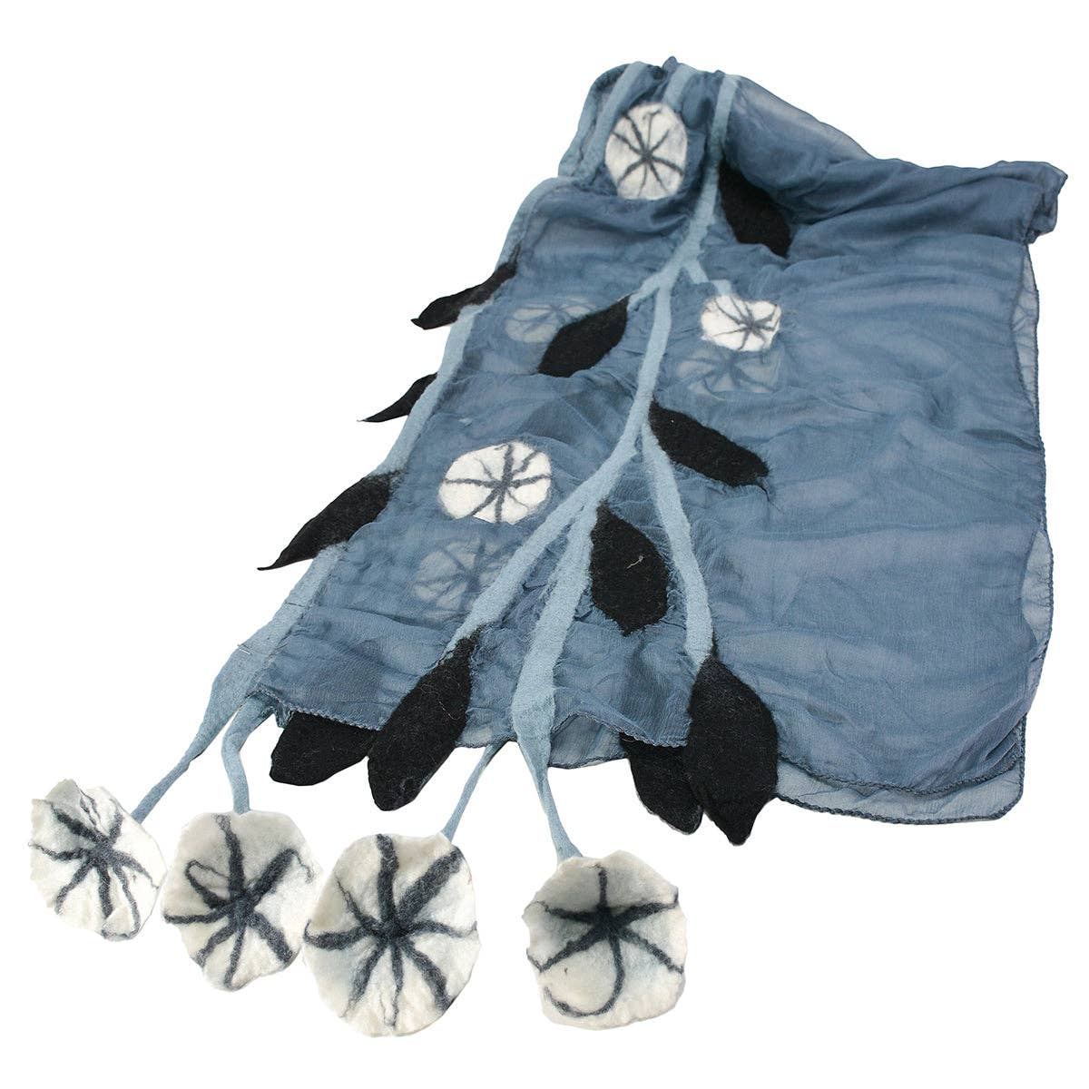 BNB Crafts Inc. - Grey Chiffon Scarves with Felted Flower Hanging