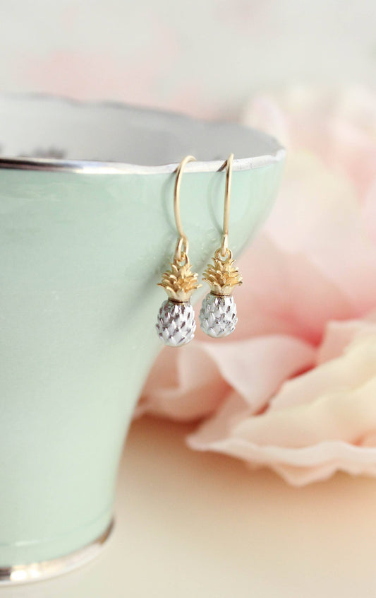 A Pocket of Posies - Tiny Pineapple Drop Earrings - Gold and Silver