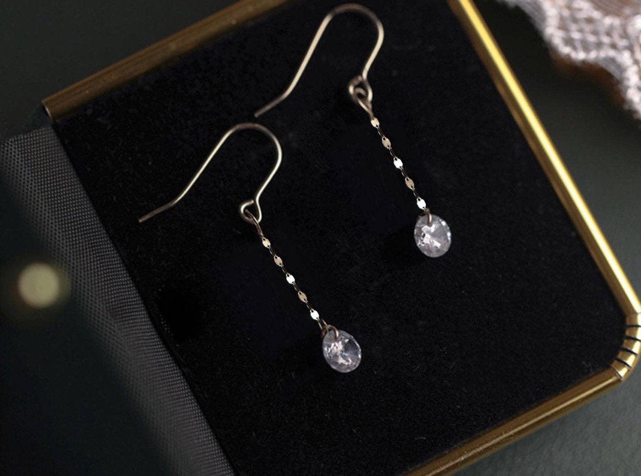 Haengseongworkshop - 5mm/8mm Elegant Surgical Steel Small Chain Cubic Zirconia Earrings Dangle Drop: 0.8 CZ