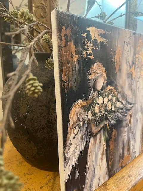 Rustic Nester - Angel canvas art print, Christian home decor, Wall hanging: 14x14