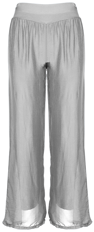 M Made In Italy - Silk Palazzo Trousers Plus Size: White / 2X