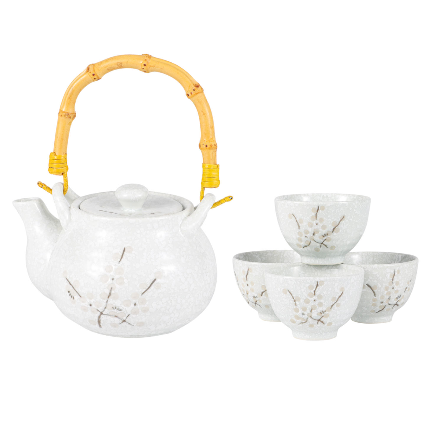 Urban Tokyo - White Ume Plum Blossoms Tea Set 27oz Tea Pot with 4 Cups (1/12)
