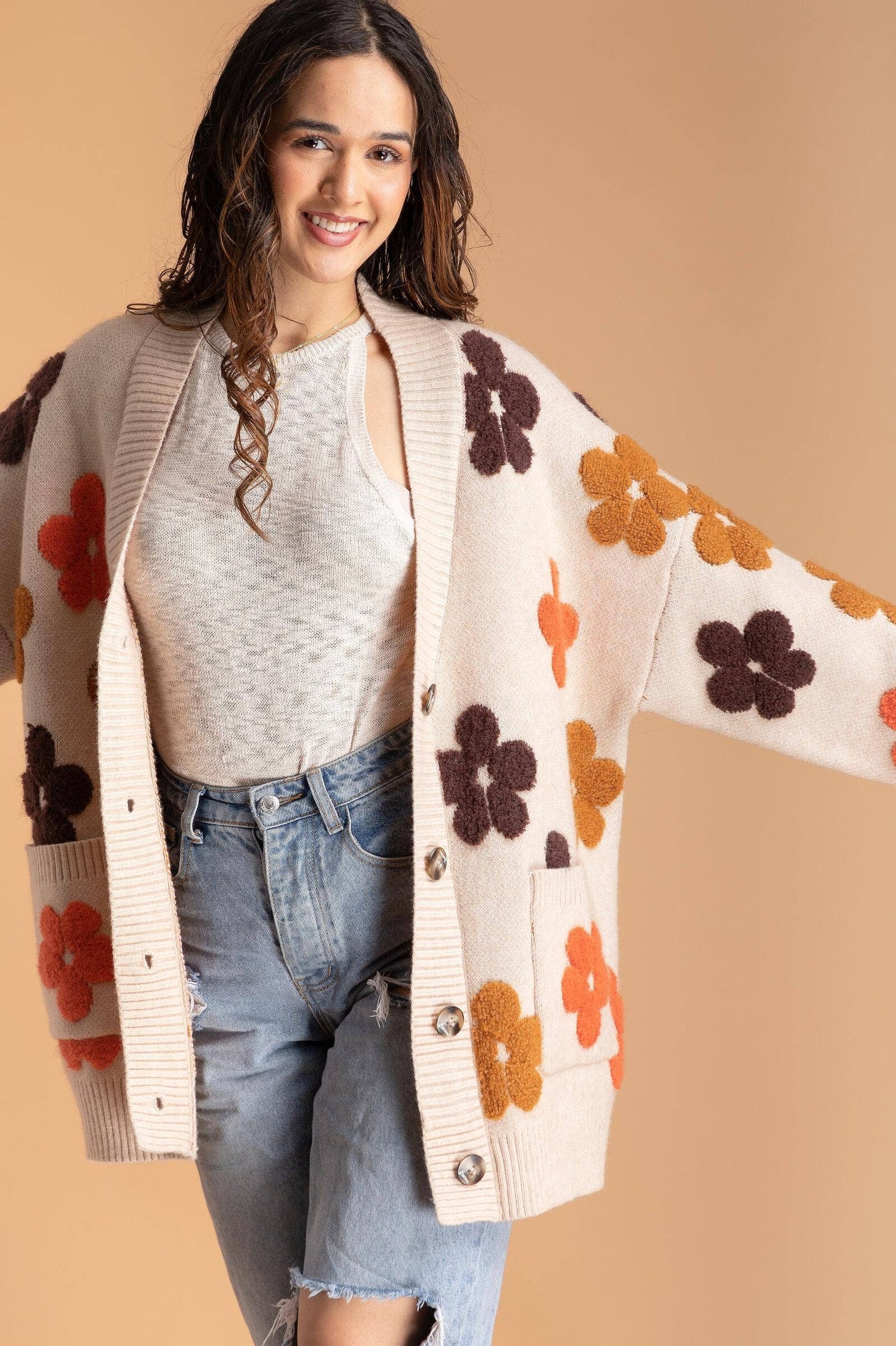 SAACHI - Autumn Floral Knit Cardigan: Green