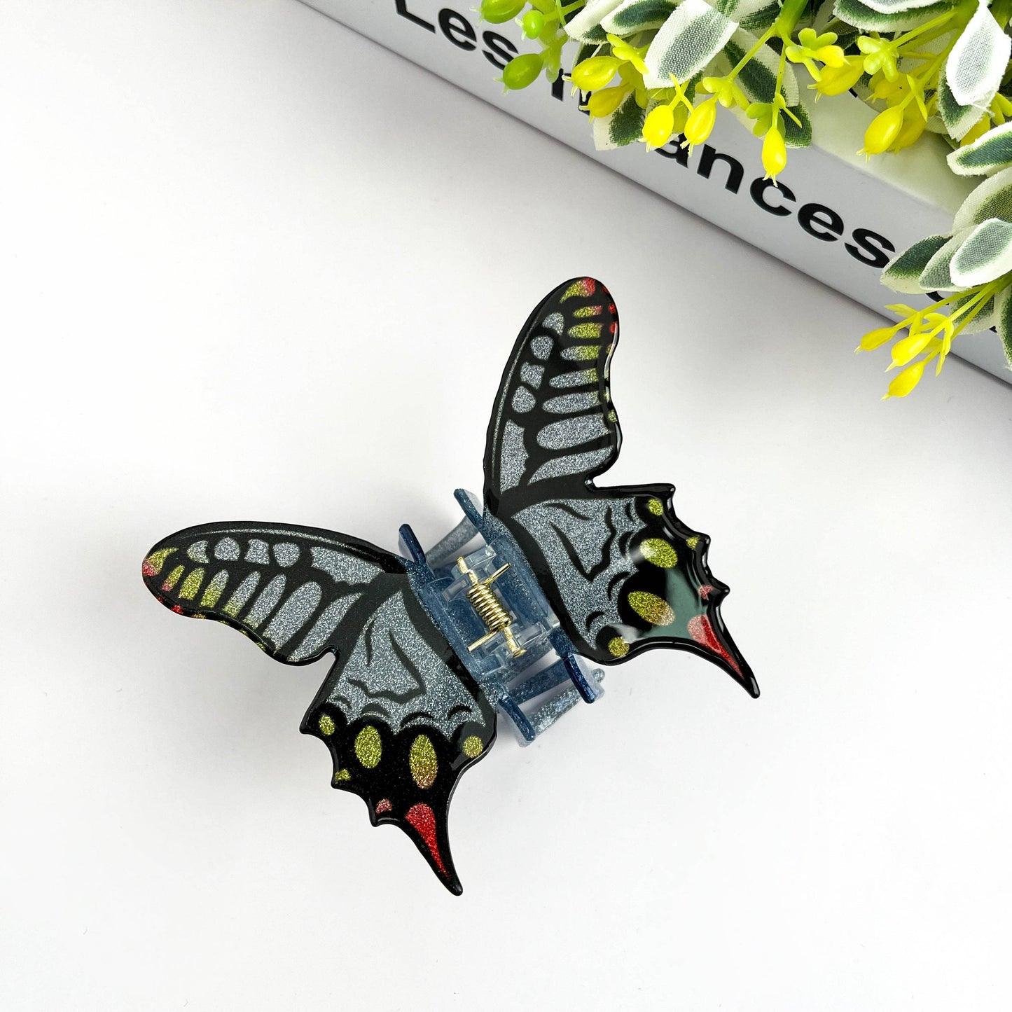 TheDivaSoap - Glitter Butterfly Hair Clip, Animal Hair Claw Set: Silver / Large