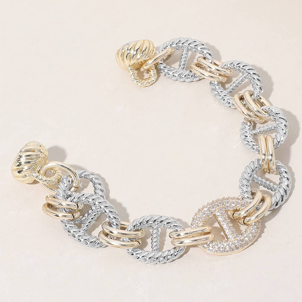 Sensibling Corp. - 14K Gold Plated CZ Stone Paved Link Magnetic Bracelet