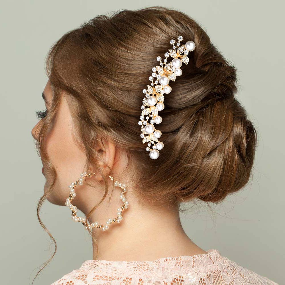 Sensibling Corp. - Pearl Accented Leaf Cluster Hair Comb: Rose Gold