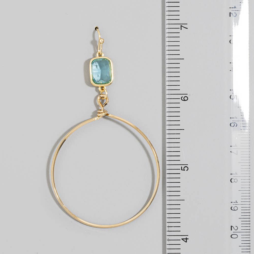 The Looks by Fame Accessories - Square Glass Bezel Drop Open Hoop Earrings: TL