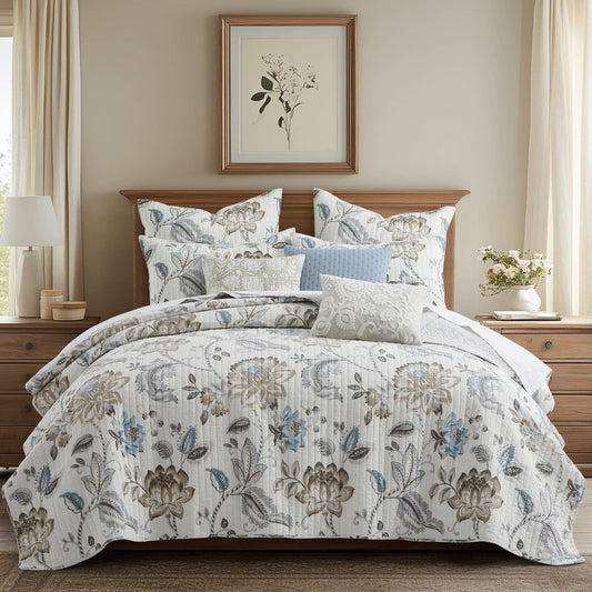Levtex Home - Maileen Quilt Set: Neutral Blue / King/Cal King