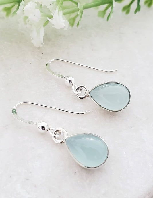 Sosie Designs - Sterling Silver Bezeled Teardrop Earring - Aqua Chalcedony