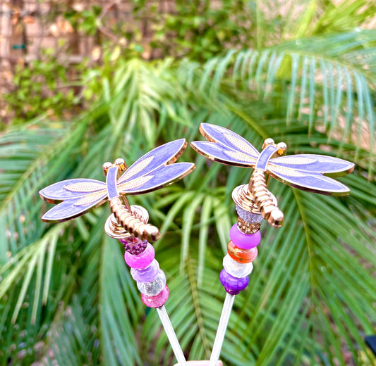 Sea of Bliss Shop - Dragonfly Garden Plant Stakes Beaded: Purple / 8 inch